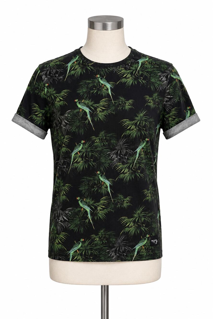 Only & Sons Men's Black Tropical Parrot Print Tee - Size S